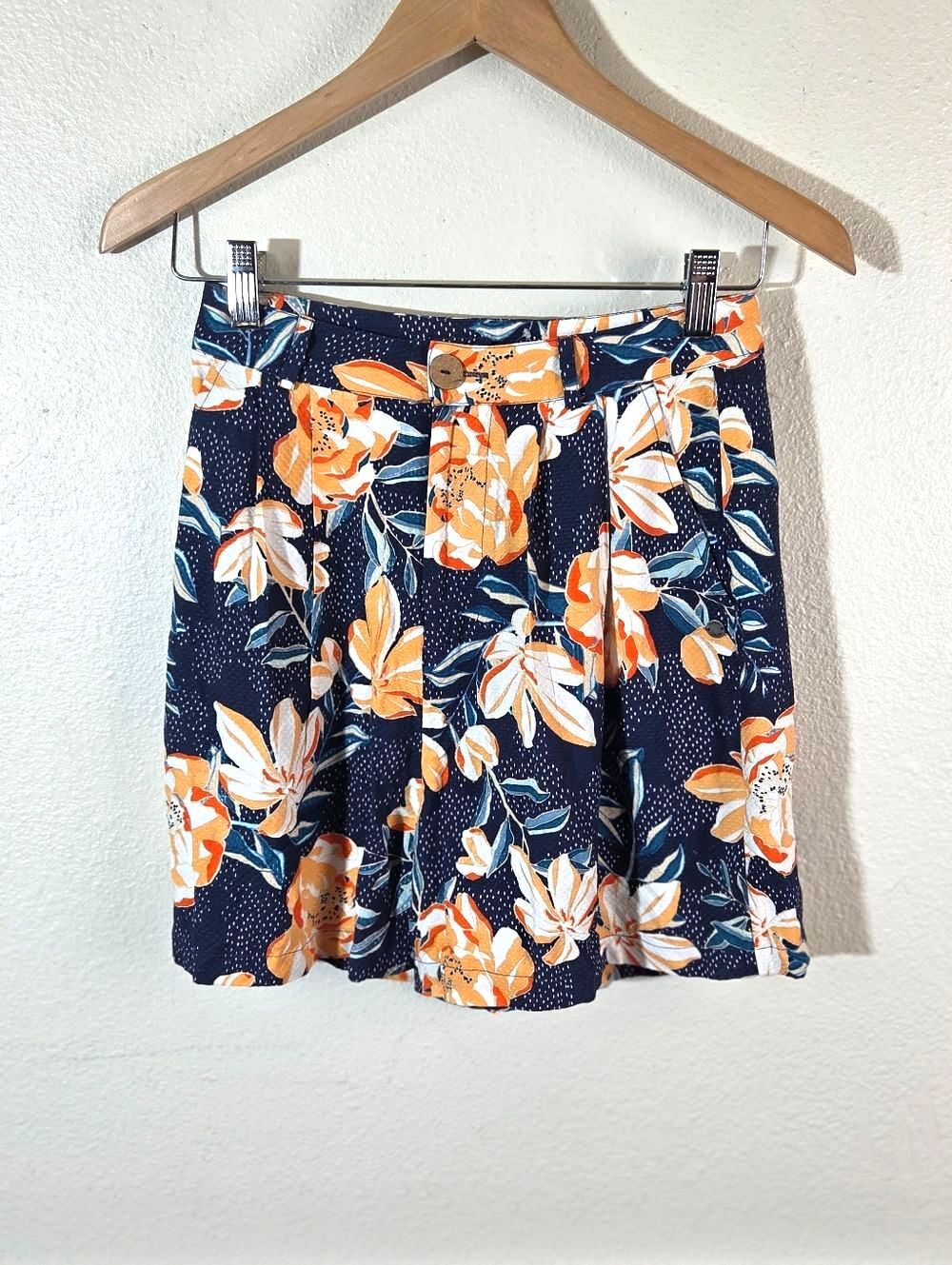 Roxy Women’s Floral Shorts Small Blue Orange Flowy Pleated Beach Boho Surfer